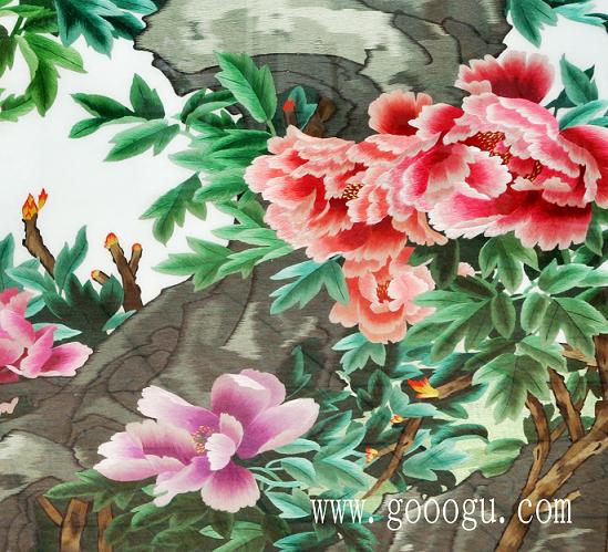 精品國(guó)色天香牡丹圖細(xì)節(jié)圖片!繡工精細(xì)、圖案顏色過(guò)渡均勻!