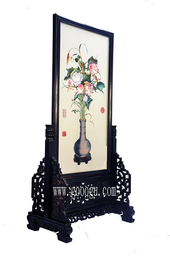 精品蘇繡、紫檀木架、郎世寧傳世名畫(huà)聚瑞圖