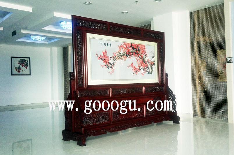 嘉善廣播電視臺雙面繡屏風(fēng)，報春圖屏風(fēng)，手工刺繡屏風(fēng)，大廳屏風(fēng)擺件