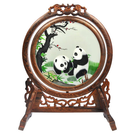 熊貓雙面繡臺(tái)屏，蘇繡雙面繡，雙面繡銷(xiāo)量第一臺(tái)屏